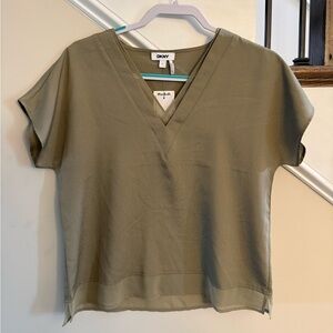 DKNY Olive Green V-Neck Blouse – Size Small NWT